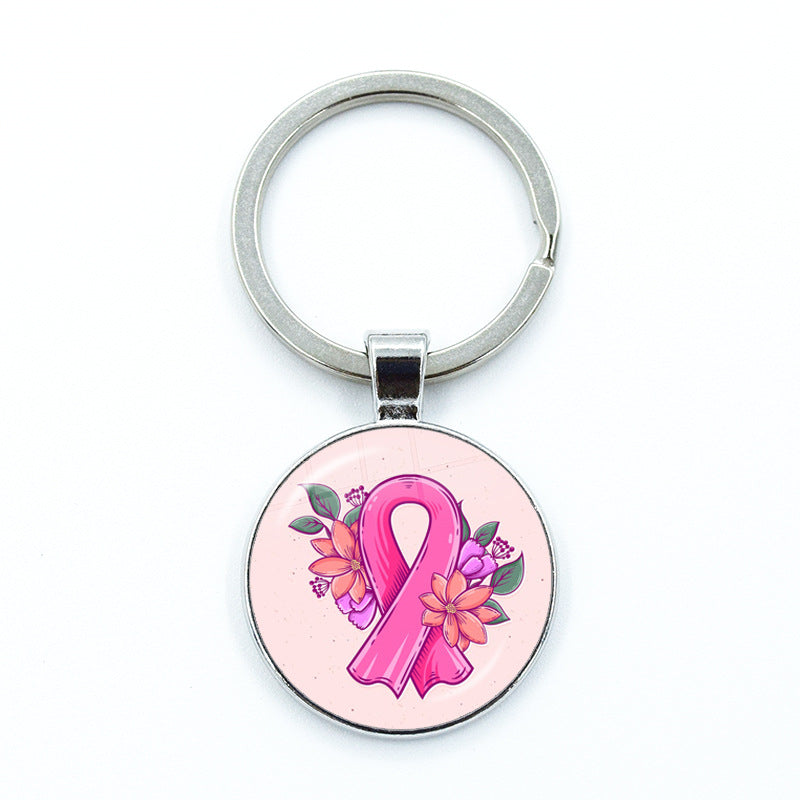 Wholesale Care Breast Cancer Vermicelli with Zinc Alloy Key Chain